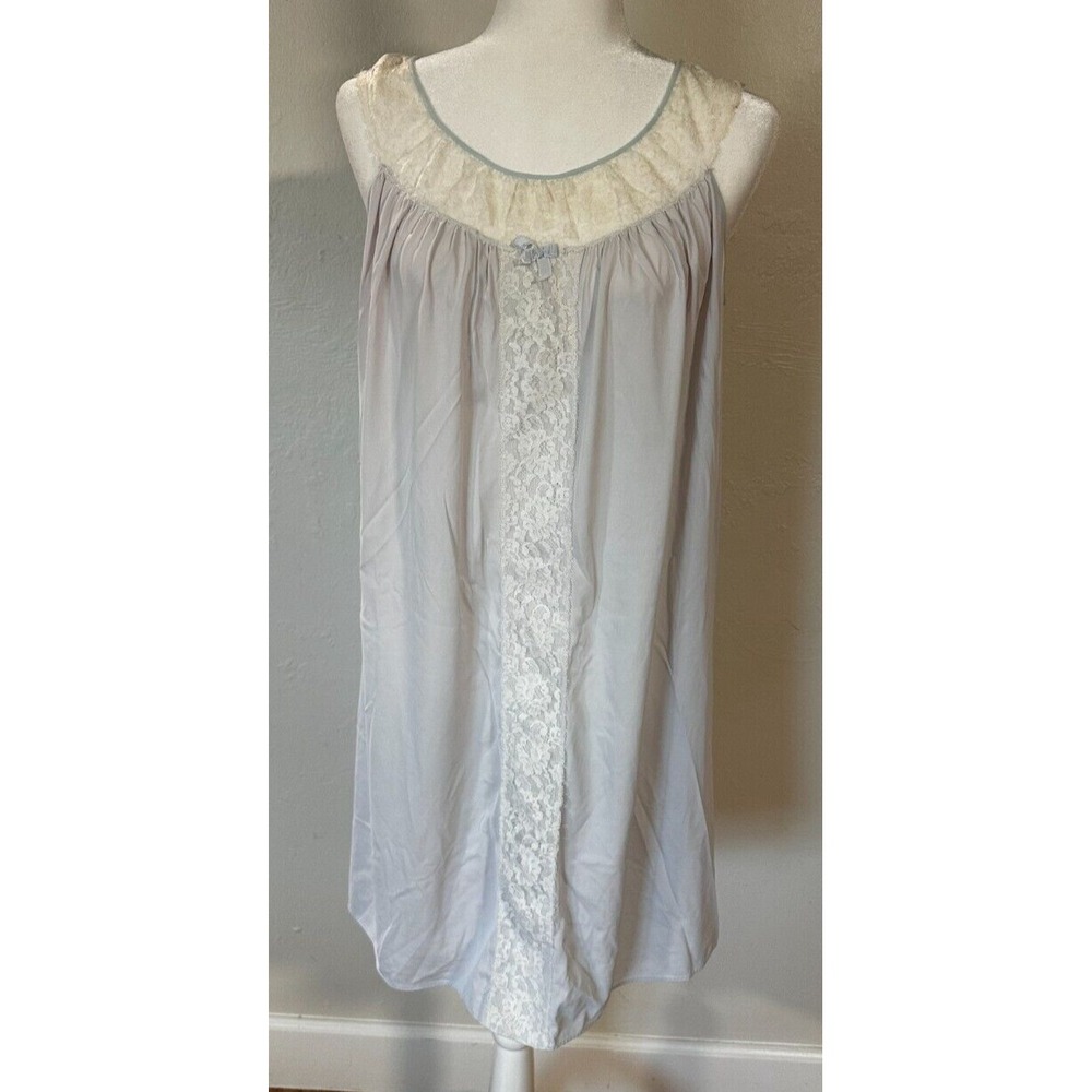 Vintage Women's 32/34 Nightgown Negligee Gray Full Sweep Nylon Lace *READ*